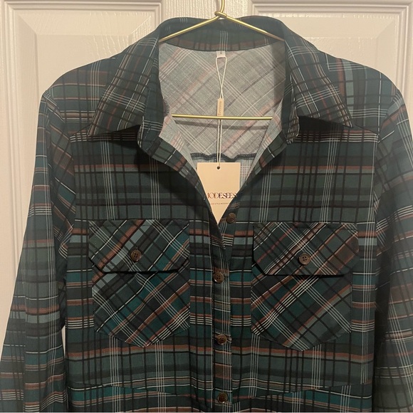 Modesees Plaid Button-Front Shirt Dress NWT - Picture 4 of 10